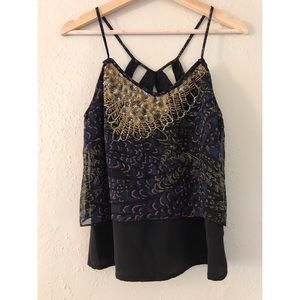 Urban Outfitters Kimchi Blue Black Purple Embellished Cutouts Tank Top Blouse